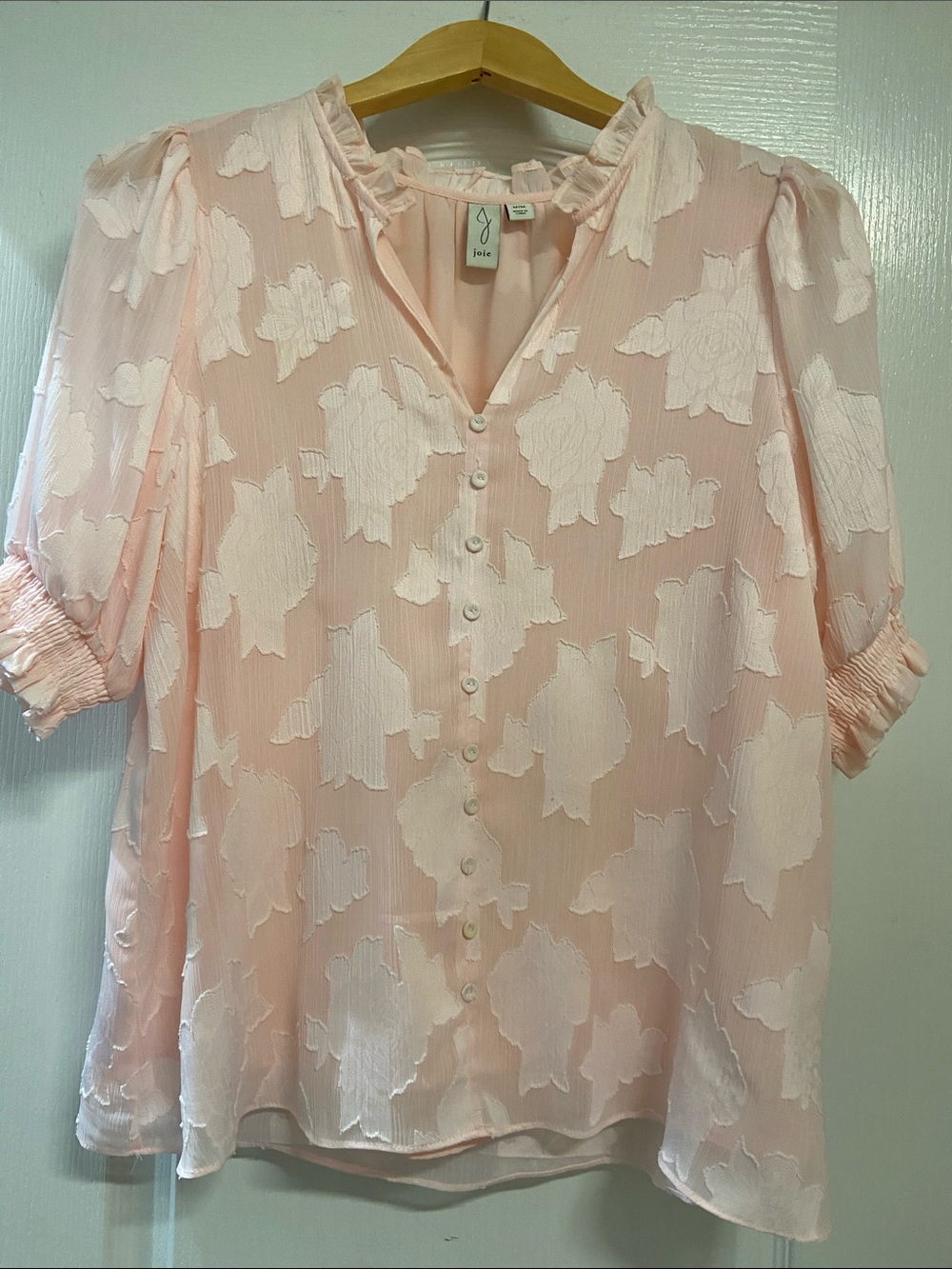 Joie Light Blush Floral Jacquard Button Blouse